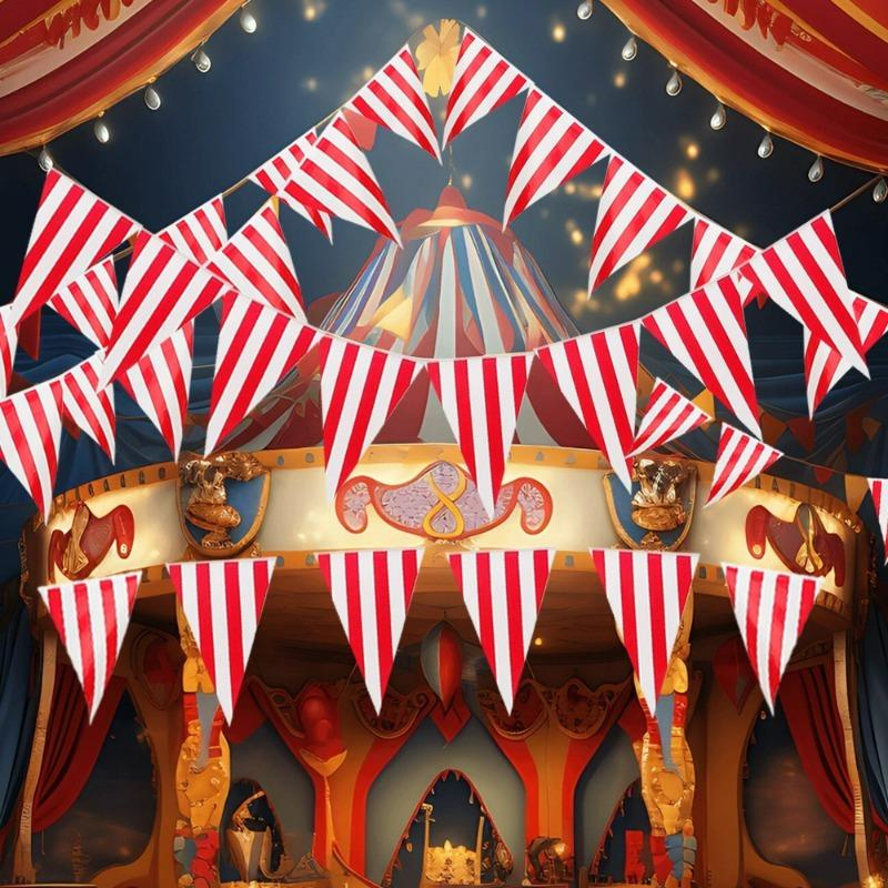 10/50M Red White Striped Pennant Triangle Flag  Carnival Theme Parties Banner Birthday Decoration Bunting Hanging Decor Supplies