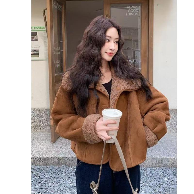 Autumn and Winter Double-sided Lamb Fur Integrated Coat Women's Short Fashion Warm Coat