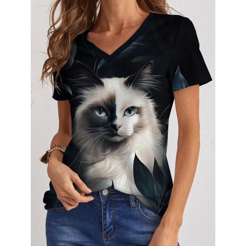 

Summer Women s T Shirt 3d Cat Print Fashion Elegant Temperament Short-Sleeve Streetwear Popular Female Tshirt S