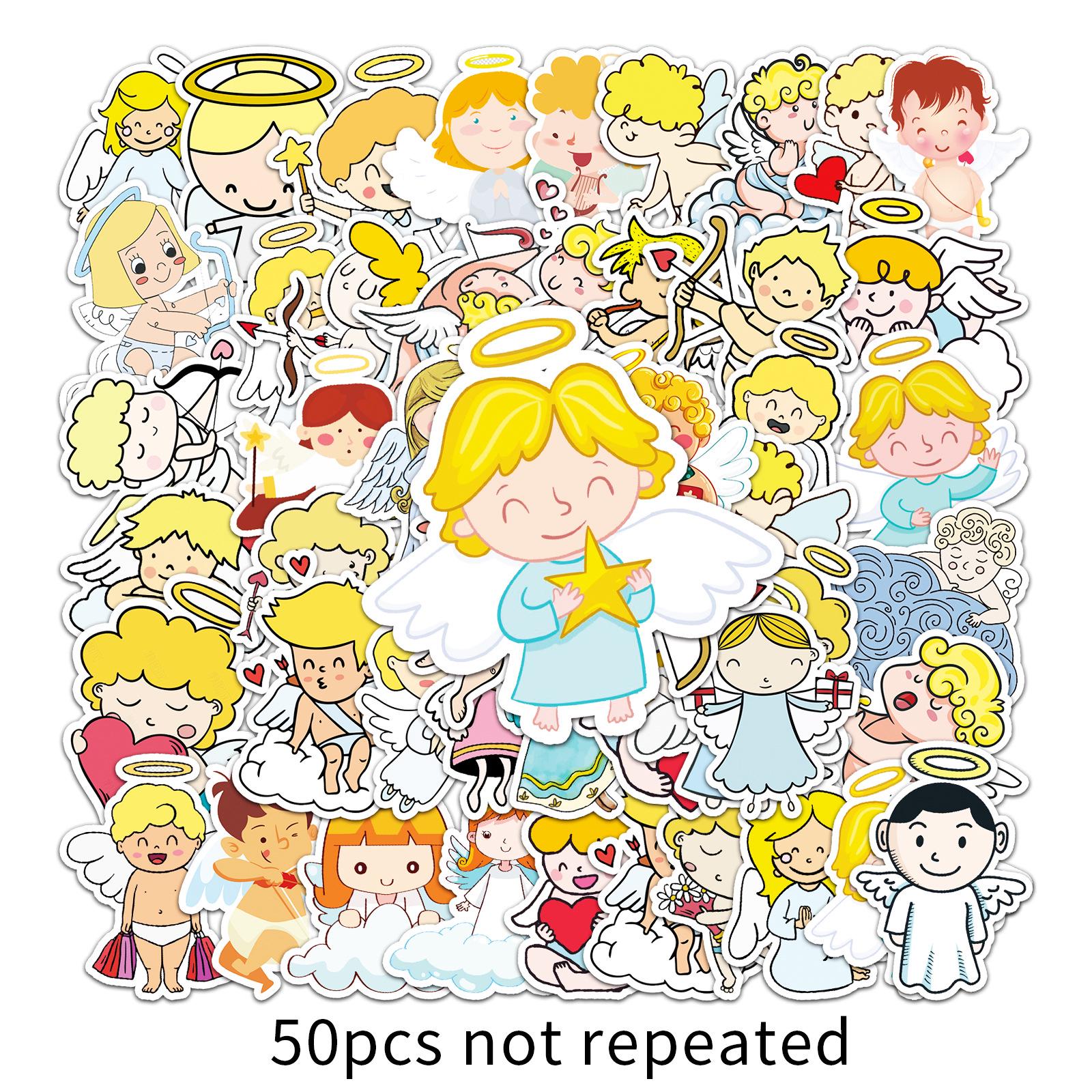 50 Angel Doodle Cartoon Stickers for Kids Diaries, DIY Projects, Skateboards, Water Bottles, and Luggage. Cute Rewards.