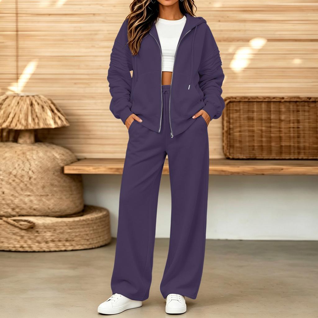 Women's Casual Two Piece Set with Zipper Cardigan and Long Pants, Fall Winter Comfortable Everyday Outfit