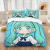 Hatsune Miku Chibi Style Duvet Cover Set Cute Anime Bedding with Pillowcases Gaming Room Teens Kids Bedroom Decor Gift for Fans