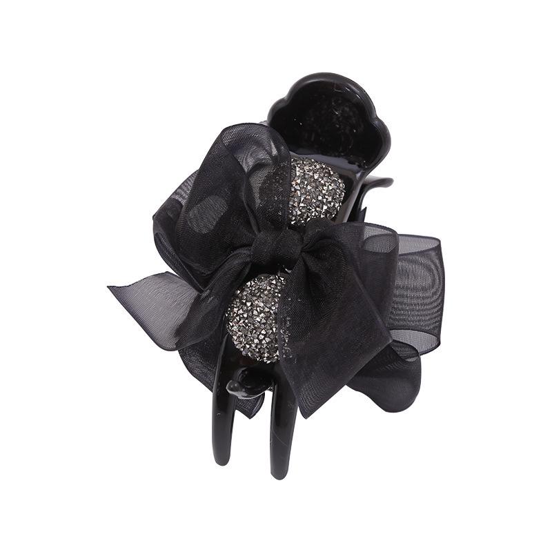 Clips Gheară cu Fundiță cu Diamante pentru Femei - Clips Simplu Tip Rechin & Ac de Păr cu Plasă