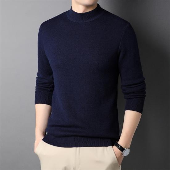 Men Fall Winter Sweater Round Neck Long Sleeve Knitted Soft Warm Slim Fit Business Elastic Solid Color Anti-shrink Men Casual Sweater