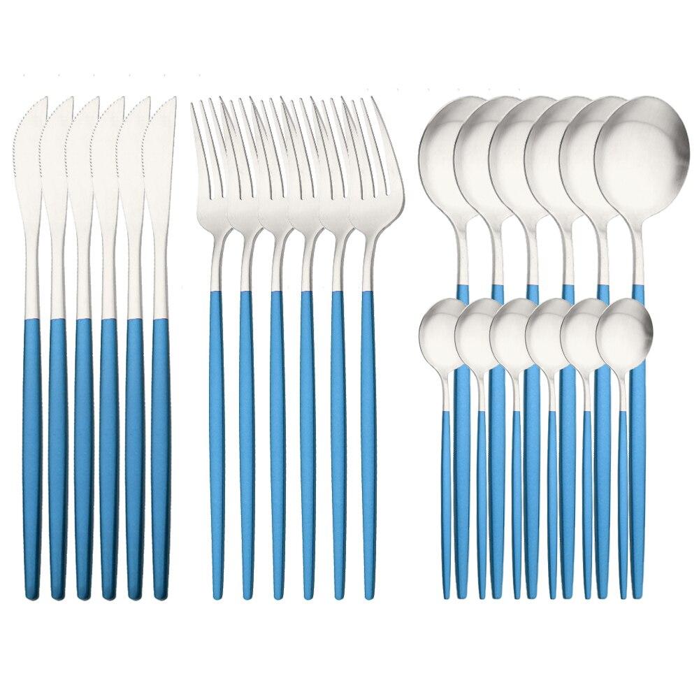 24 deler Matt Svart Gull Bestikksett Gaffel Skje Kniv Bestikksett Rustfritt stål Bestikk Komplett servisesett Kjøkken