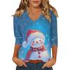 Damen Weihnachts-Print Modisch Lässig Siebenviertelärmel V-Ausschnitt Top