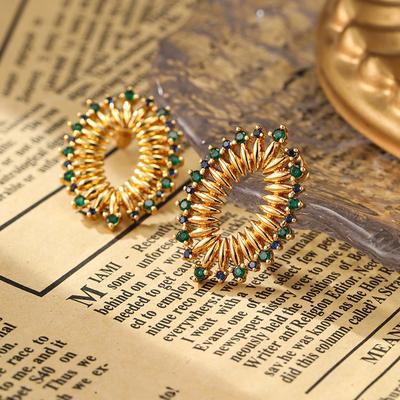 SUYU Zircon Boucles d'oreilles Vintage pour Femmes avec Zircon Coloré Incrusté, Nouveau Design Rond, Luxe Léger, Boucles d'oreilles Exagérées
