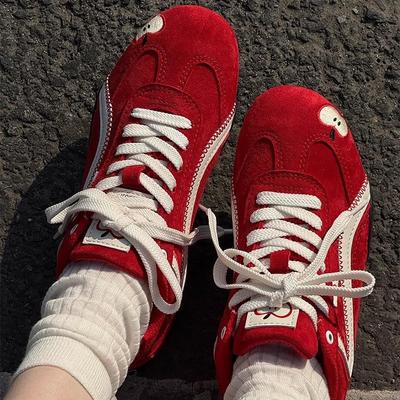 Leather Version Red Shoes Women's Retro Versatile Sports Casual Shoes Flat Shoes Breathable Lightweight Shoes Tide