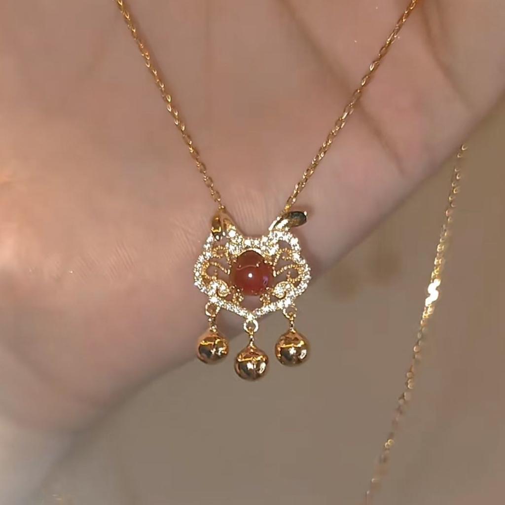 New Chinese bunny safety lock necklace women's light luxury niche rabbit ears bell collarbone chain birthday gift