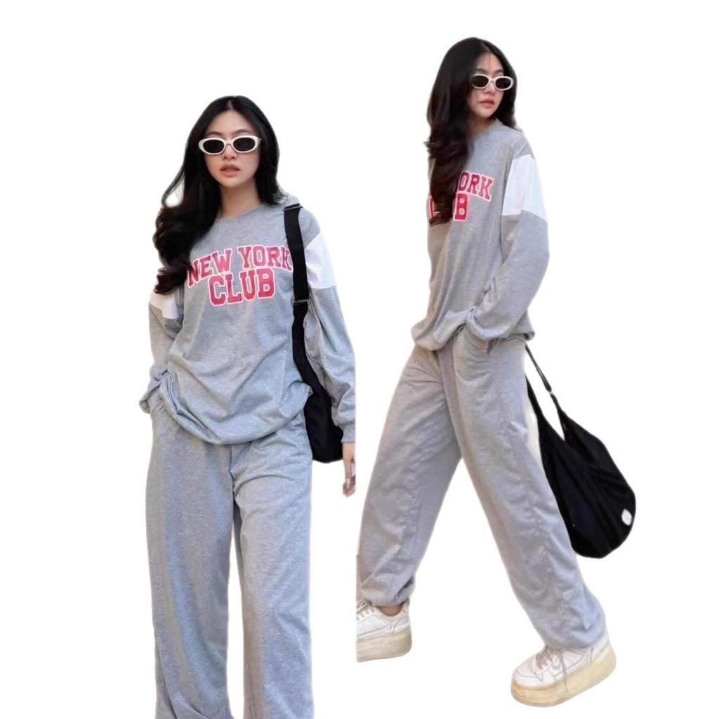 Women's Retro Letter Print Hoodie & Joggers Set - Spring/Fall