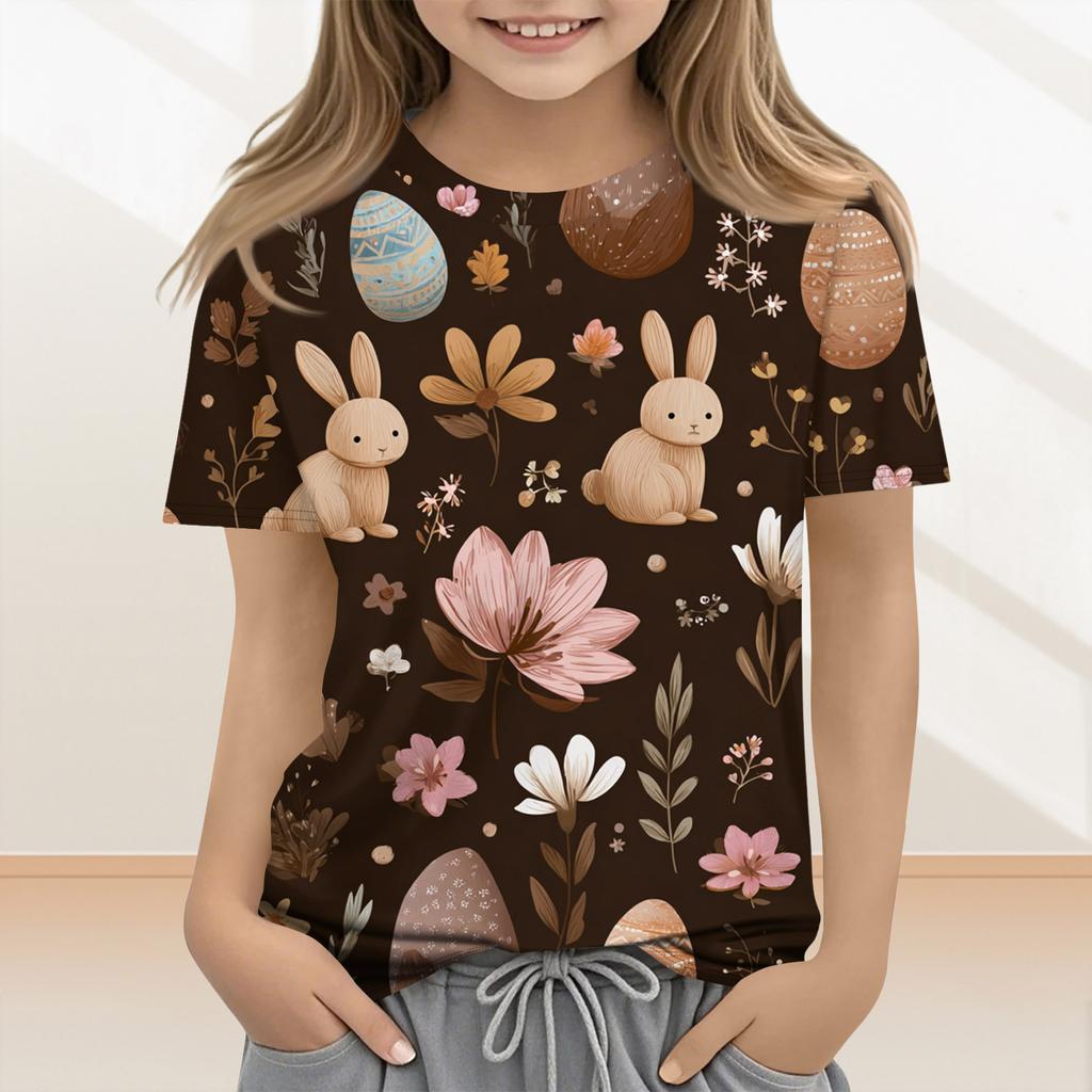 Roupas Casuais e da Moda de Páscoa para Crianças, Apresentando Coelhinhos, Ovos de Páscoa e Tops e Camisetas Estampados de Manga Curta.