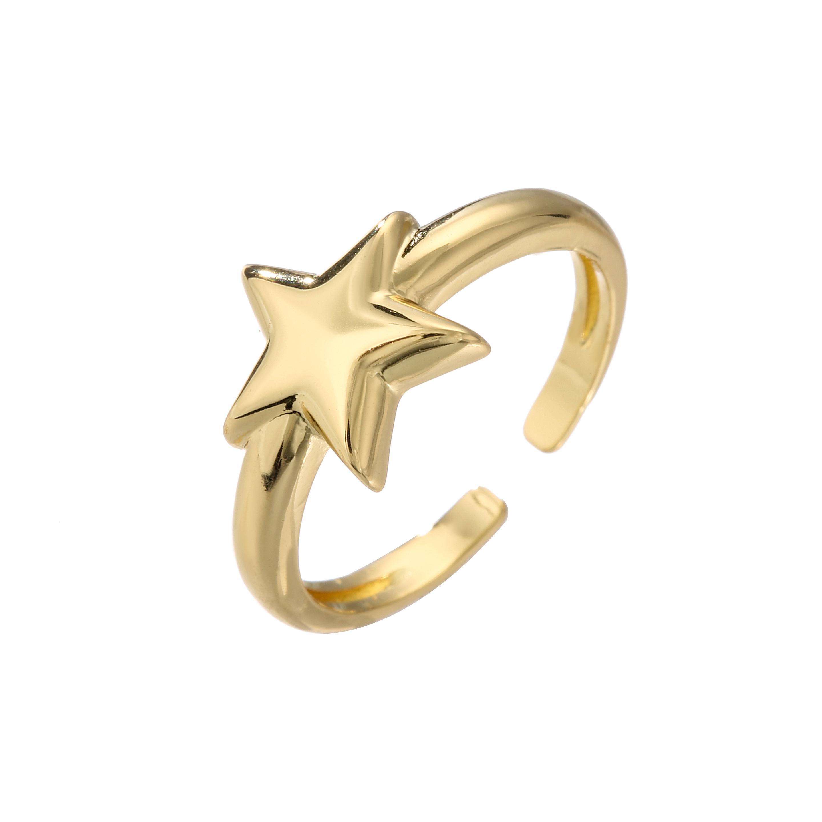 

18K Gold Plated Brass Star Moon CZ Ring for Women,Geometric Ring Finger Ring 18k Plated,Wholesale Gifts