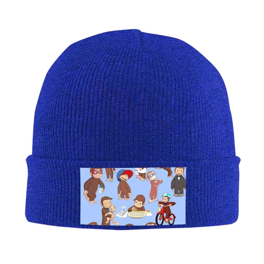 Anime Curious George Monkey Warm Knitted Cap Hip Hop Bonnet Hat Autumn Winter Outdoor Beanies Hats for Unisex Adult