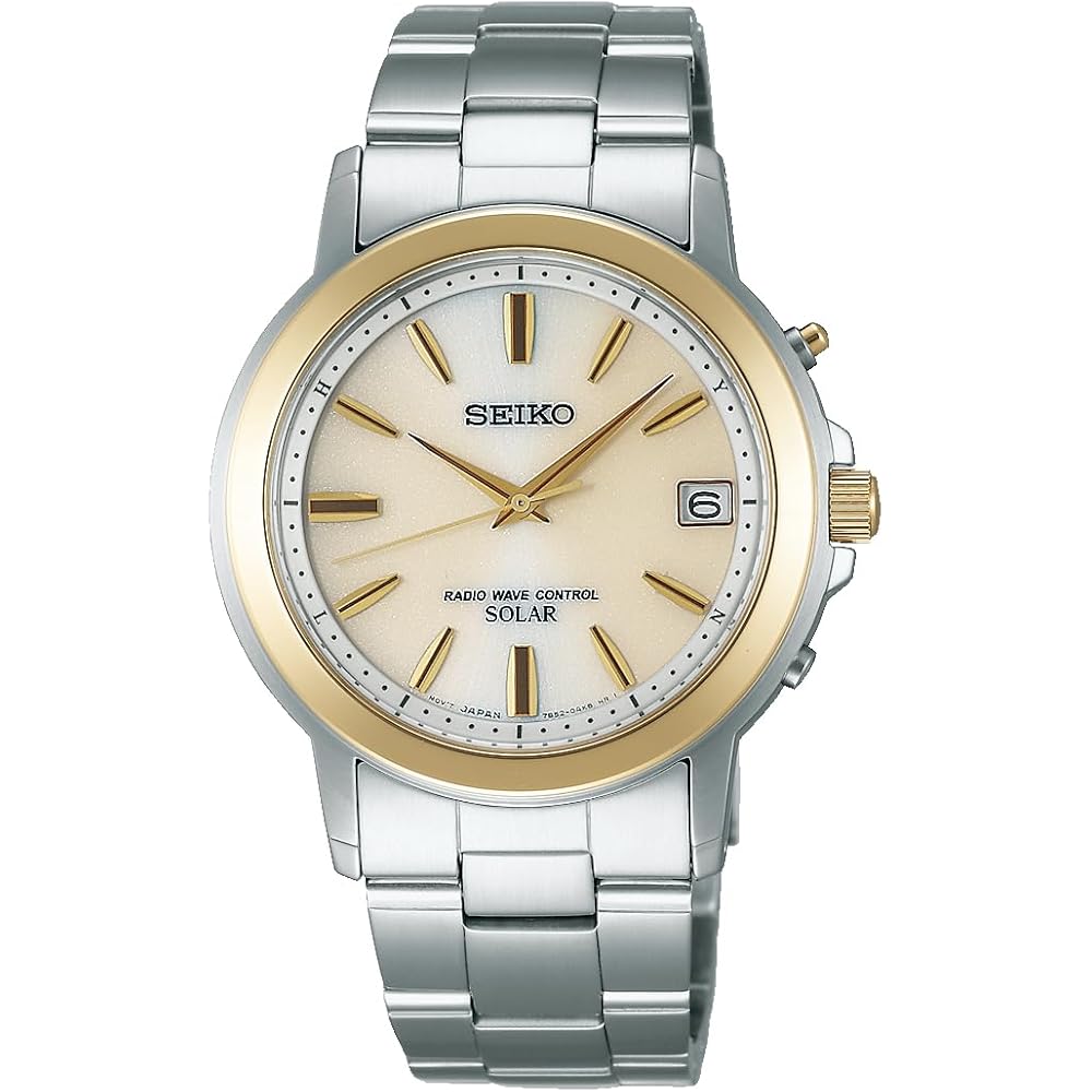 Мужские часы Seiko Selection SBTM170 с солнечным питанием и радиоконтролем, светло-золотой циферблат, корпус и браслет из нержавеющей стали серебристого и желтого золота, водозащита 10 Бар