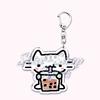 Kawaii Little Cat with Flower Keychains Strawberry Kitten Keyring for Accessories Bag Key Chain Ring Jewelry Fans Friends Gifts