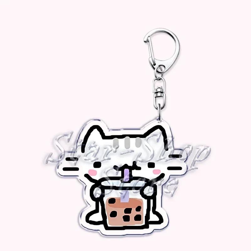 Kawaii Little Cat with Flower Keychains Strawberry Kitten Keyring for Accessories Bag Key Chain Ring Jewelry Fans Friends Gifts