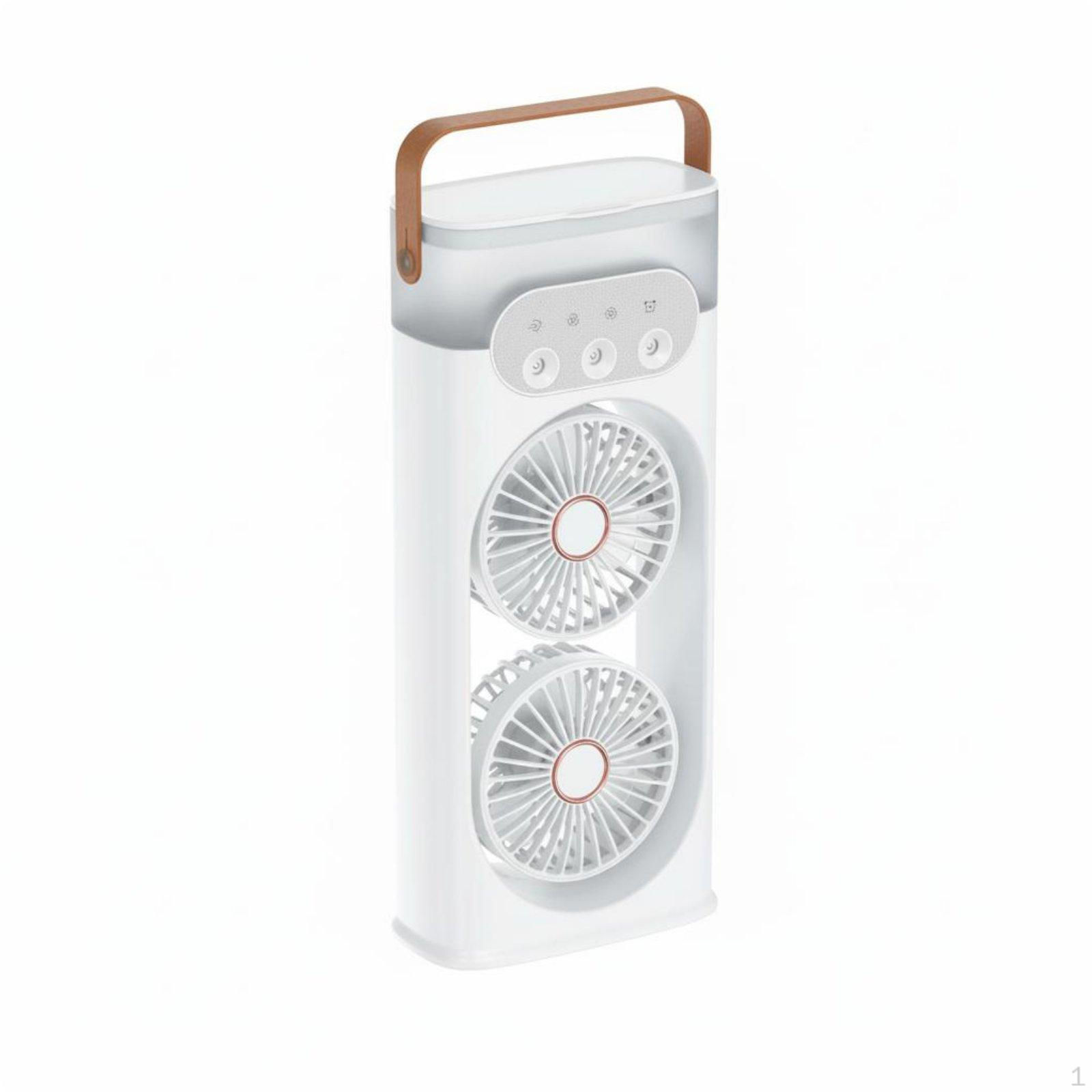 Double Head Spray Fan Multiple Wind Settings Adjustable Portable Humidifier Quiet Air