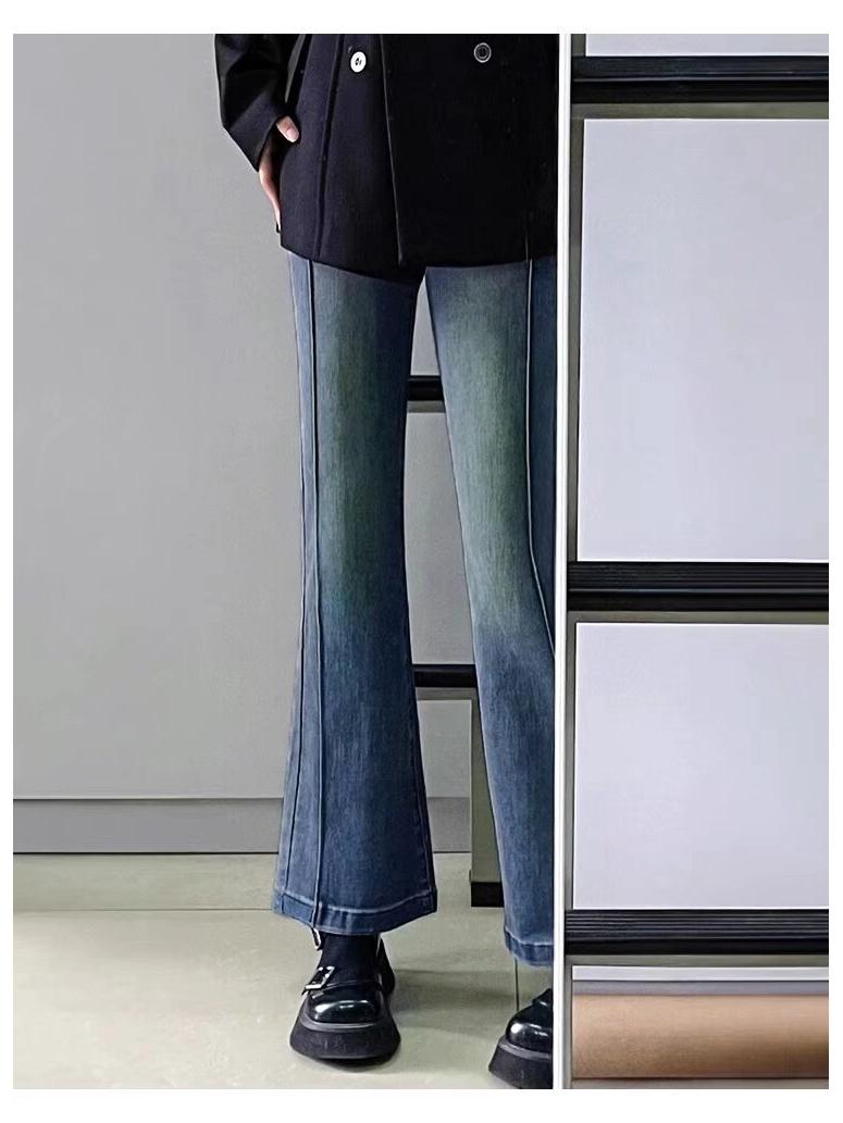 

Women s Black-Gray High-Waisted Micro-Flared Stretch Jeans for Autumn/Winter - Slimming Plus Size Pear-Shaped Fit. S: 155-165CM, 75-90 lbs