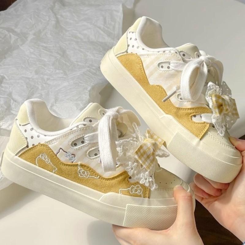 

Fashion 2025 New Korea-Style Chunky Sneakers Women White Platform School Shoes Versatile Spring Casual Cute Bowknot Platform Sneakers 40