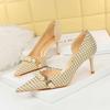 Women 7.5cm/11cm High Heels Comfortable Plaid Pumps Lady Holiday Middle Low Heels Fashion Replica Pearl Scarpins Evening Shoes