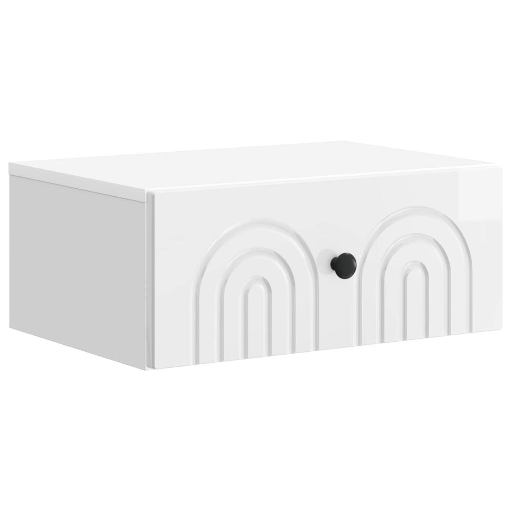 Wall Mounted Nightstand High Gloss White 49 x 34.5 x 20 cm