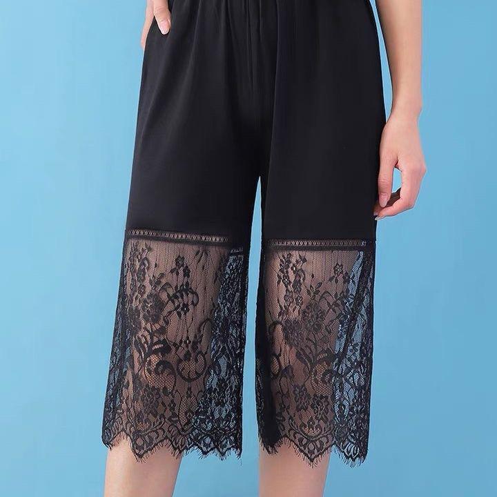 Leggings Hanfu Corti 7/10 da Donna in Pizzo e Pile - Strato Interno Caldo Stagionale Anti-esposizione