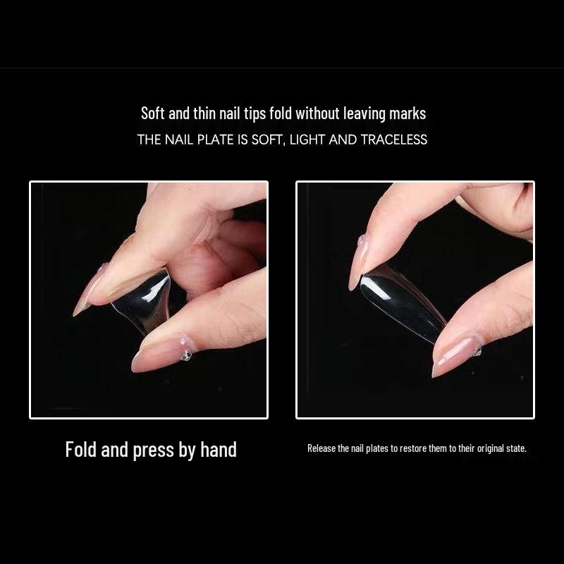 Japanese Teardrop Nail Art: Transparent, Seamless, Full-coverage, Long Almond-shaped Tips. 240 Pieces.