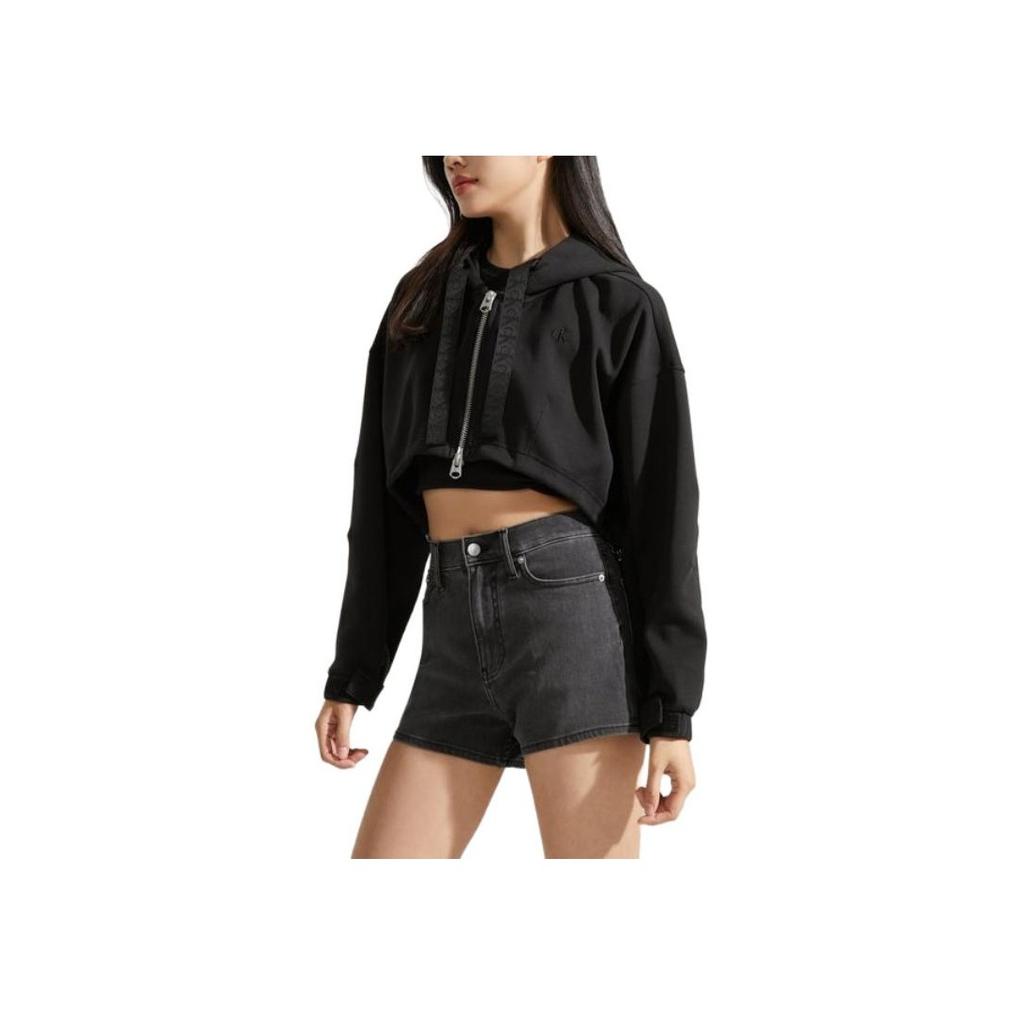 Calvin Klein Jacquard Tape Hooded Zip-Up Sweatshirt Women Sweatshirts Space-Black J222938-BEH