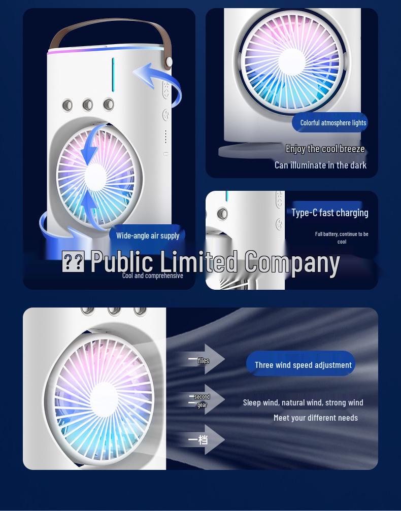 Three-Mode Colorful Lighting Portable Desktop Air Cooling Fan with Humidification
