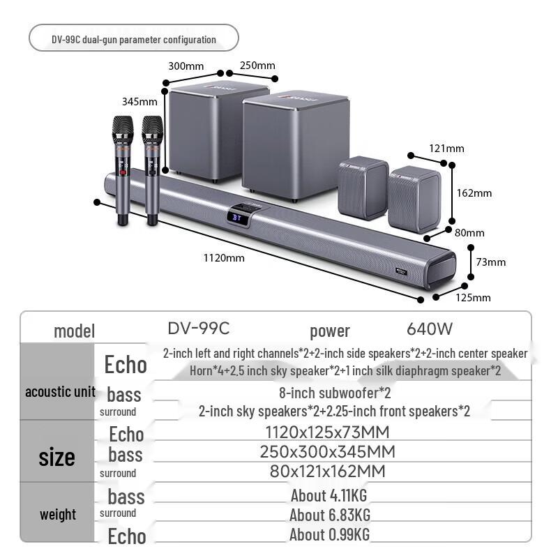 SANSUI DV-99C Dolby Atmos Soundbar Home Theater KTV System CN plug (adapter included) (CN version)