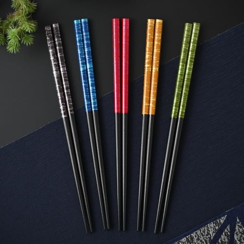 Manufactured In Our Own Factory In Obama, Fukui Prefecture [Chopsticks Factory]. Dishwasher-safe Lacquered Chopsticks, Dyed Kasuri Finish, Set of 5. C
