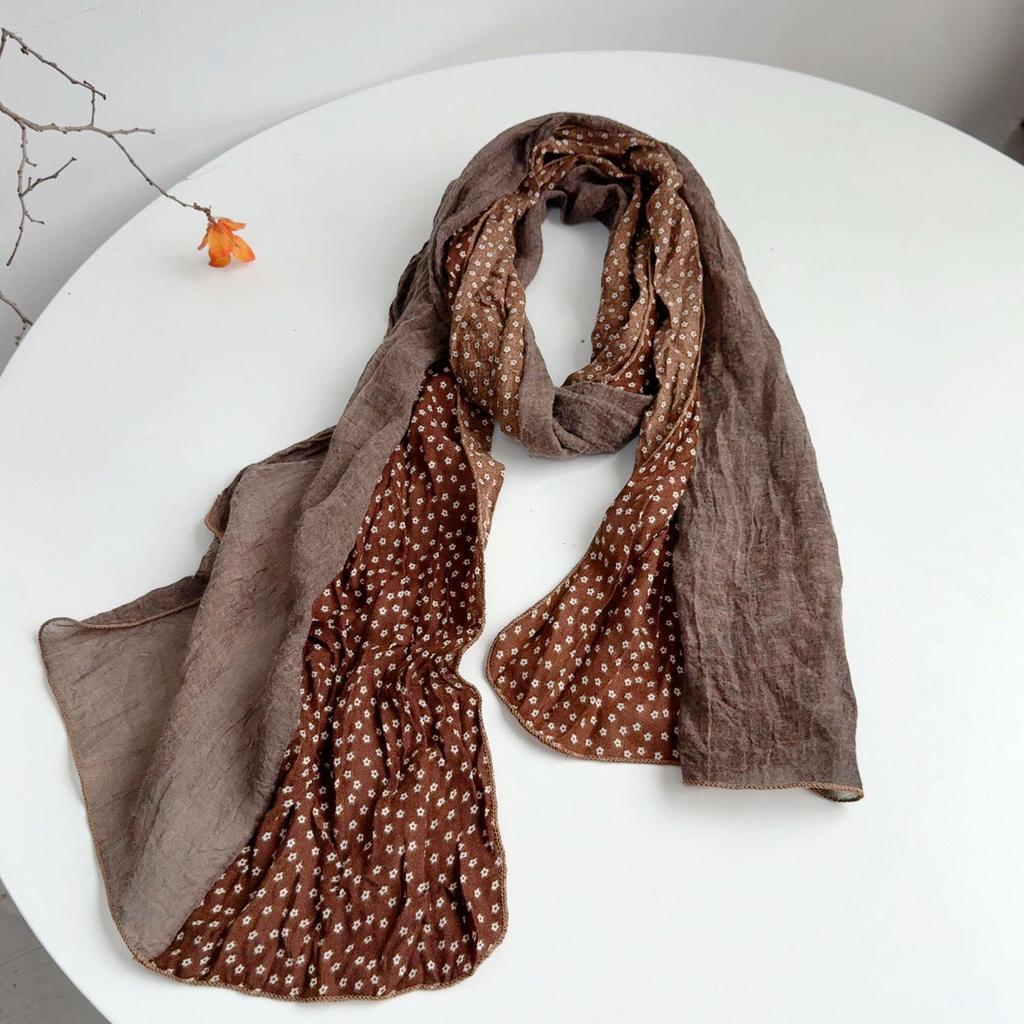 Retro Floral Long Cotton Scarf Soft Neck Protection Warm Shawl Head Wrap Multi-Functional Flower Printed Scarves For Women