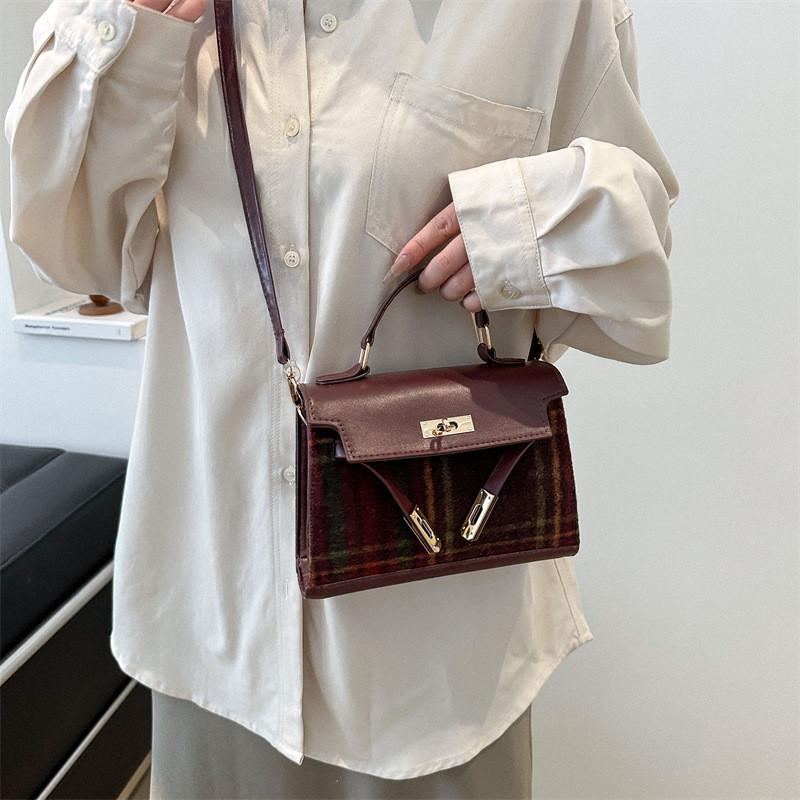 Fashionable Plaid Color Block Shoulder Crossbody Bag Women Bags2024 Street Style