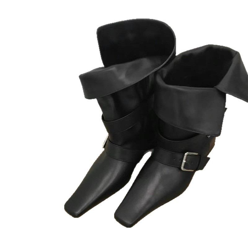 Niche belt buckle Martin boots women's new foldable square head short boots fashion boots