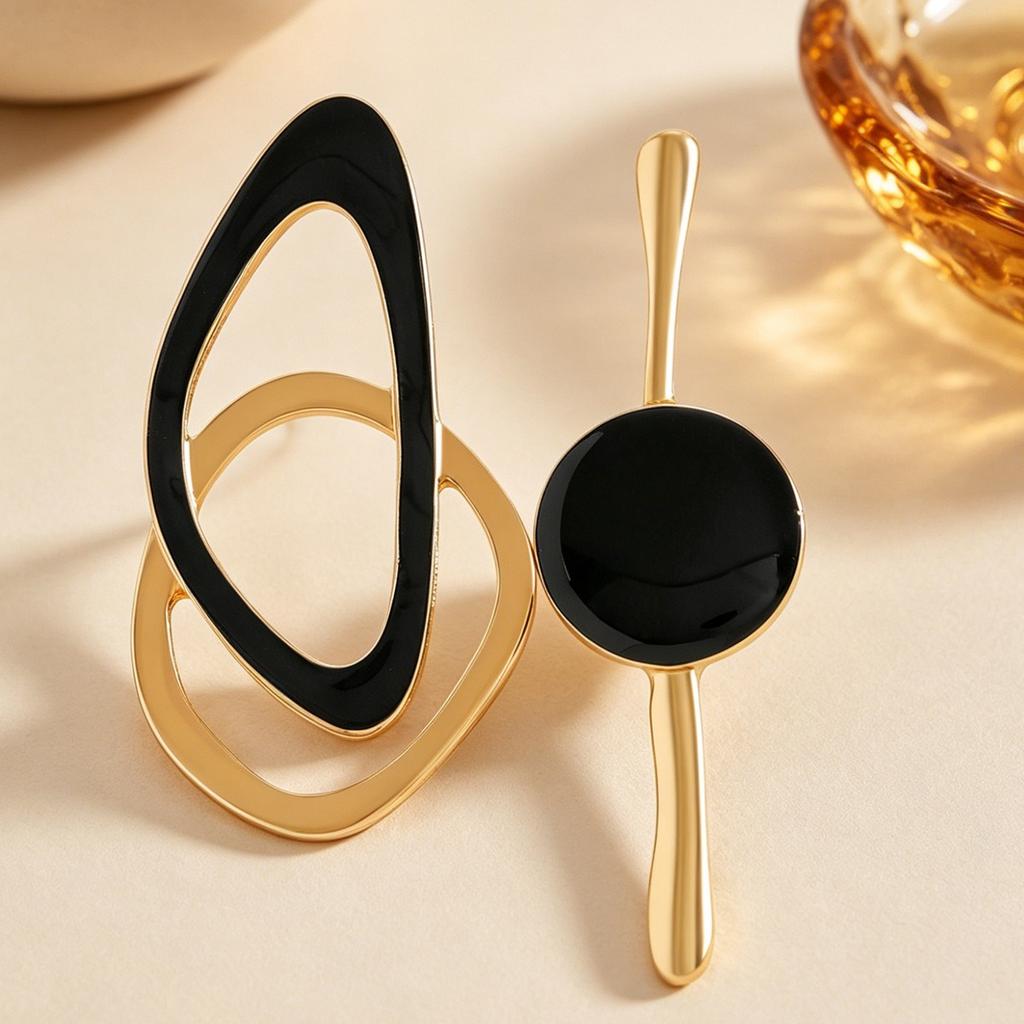 Black Enamel Geometric Drop Earrings Set for Women