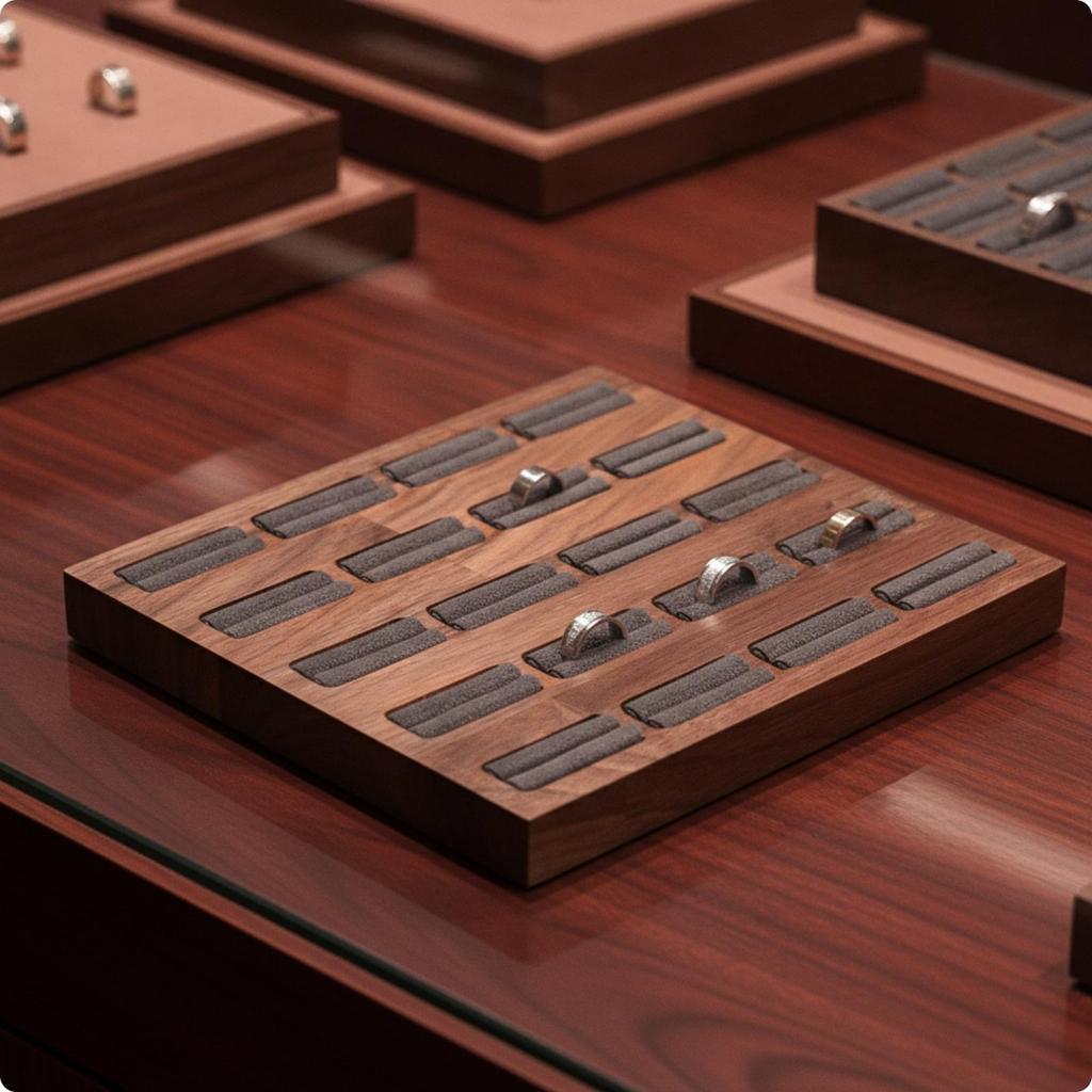 Bandeja para Joyas de Madera de Nogal con Ranuras de Terciopelo Compacta Pantalla de Pulseras Suave
