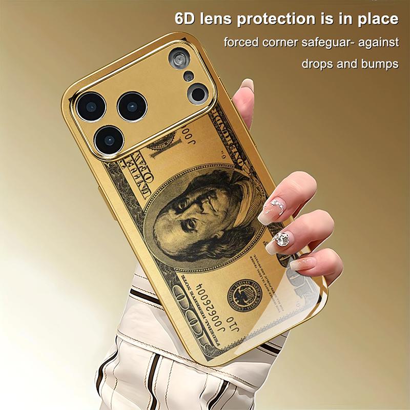 Personalized Banknotes Pattern Gold Metallic Paint Glass Phone Case For iPhone 17 Pro Max 11 12 13 14 15 16 Plus 17Air 16E Cover