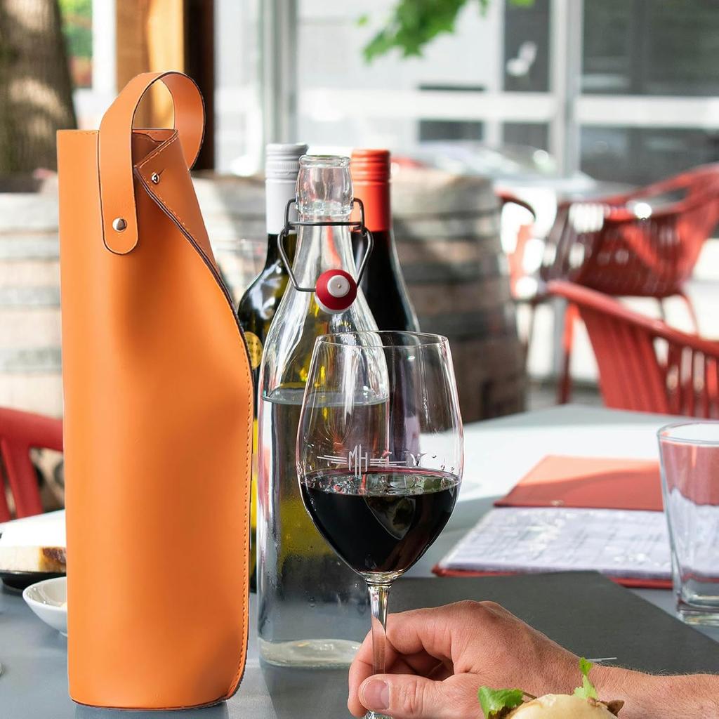 Leather Wine Tote Bag - Orange Bottle Gift Bag Champagne Tote Carrier for Lovers