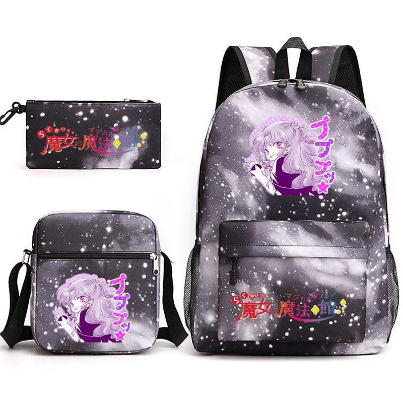 Large Capacity Schoolbag with Shoulder Strap; Student Three-piece Pencil Case Set