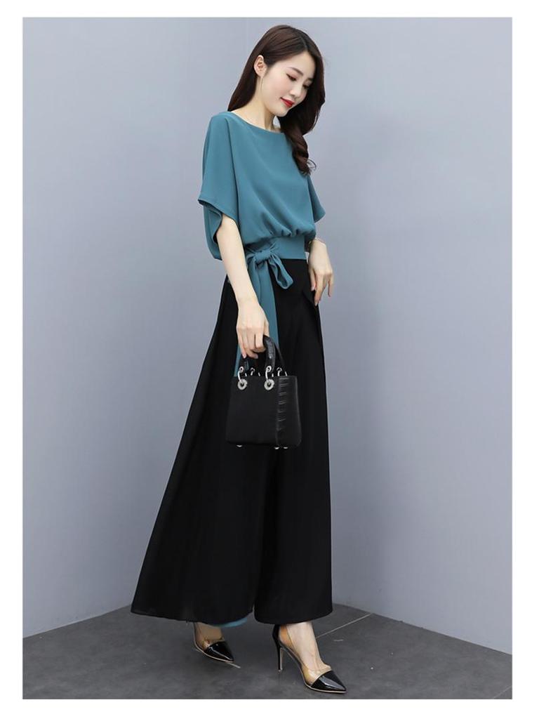 2022 Summer Chiffon Wide-Leg Pants Set: Elegant Goddess Style Two-Piece for Women - Fashionable, Drapey, Slimming.
