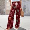 Ladies' Loose And Casual Christmas Printed Wide Leg Pants With Elastic Waistband Drawstring And Pocket Pants