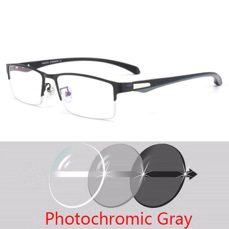 Men Half Metal Frame Photochromic Myopia Eyeglasses Women Chameleon Sun Prescription Glasses -0.5 -0.75 -1.0 -2 To -6