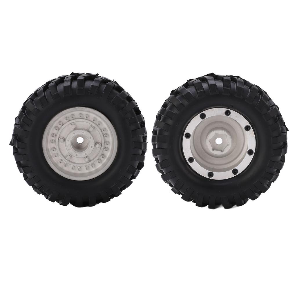 2PCS 1.9 Inch Metal Wheel Rims Hubs and 96mm Rubber Tires Set for Tamiya CC01 D90 RC CarSilver