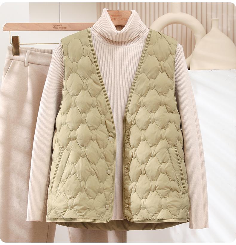 2025 High-End Lightweight Warm V-Neck Down Vest - 90% White Duck Down, Versatile Fashion Gilet for Autumn/Winter