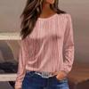 Women's Fashion Casual Slit Hem Round Neck Long Sleeve Loose  Printed T-Shirt Ladies Top