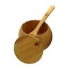Wooden Seasoning Pot Spice Jar Spoon Set with Lid Kitchen Storage Container