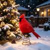 Reusable Artificial Feather Birds 12 Inch Red Bird Christmas Tree Topper, Feathered Ornament for Holiday with Metal Spring Base, Winter Wedding