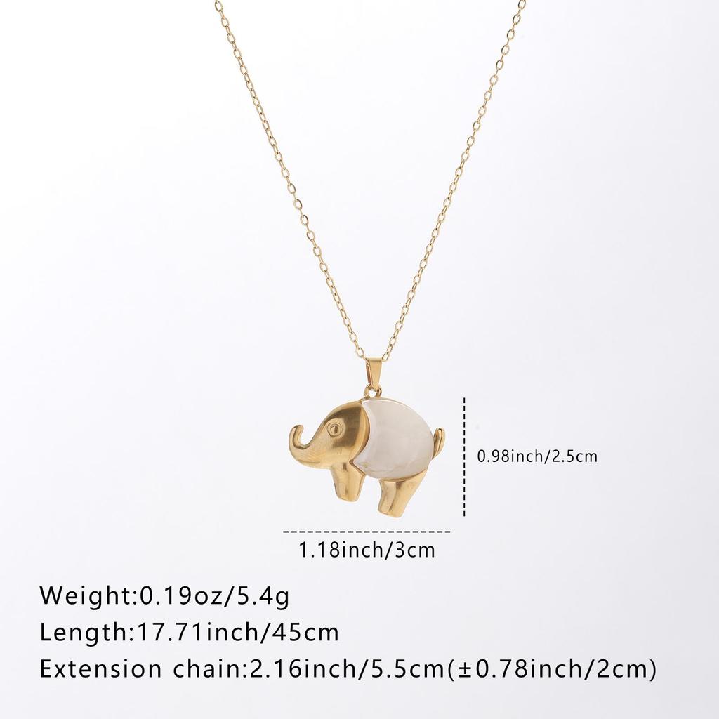 Golden Elephant Pendant Necklace – Stainless Steel Patchwork with Adjustable Clavicle Chain