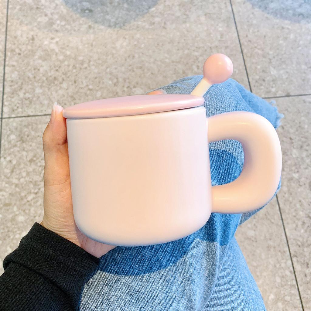 Simple Mug Women'S Milk Fufu High-Value Ceramic Cup With Lid And Spoon Water Cup Breakfast Milk Coffee Cup