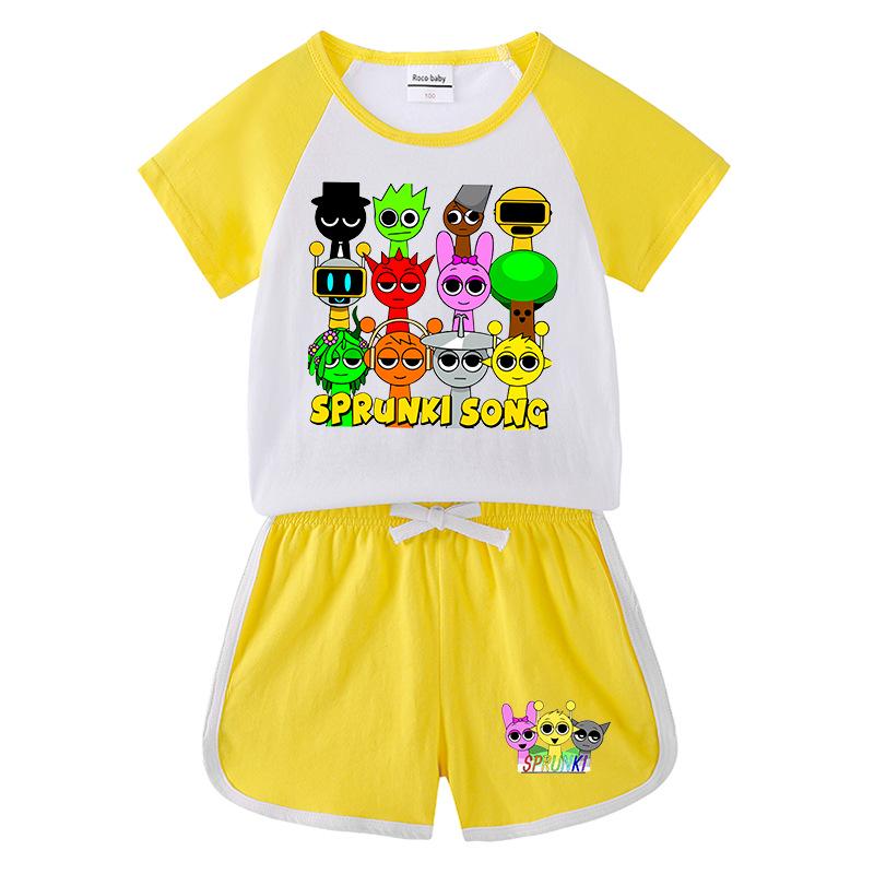 Kids' Summer Color Block Sports Set: Short Sleeve Tee & Hot Pants Two-Piece